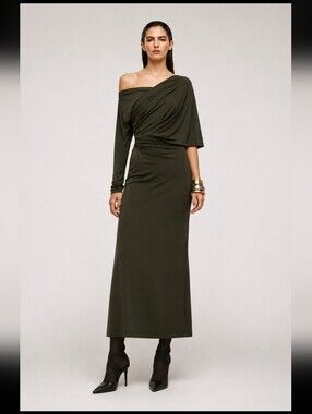 green medieval dress Green Wool Chore Dress with Flutter Sleeve & Patch Pockets - XL main image 0